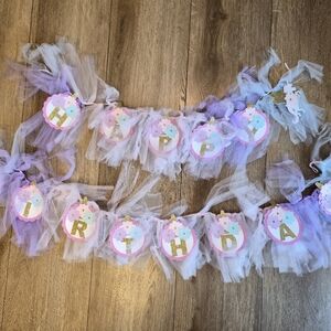 Hand Crafted Purple and White Tulle Unicorn Birthday Banner
